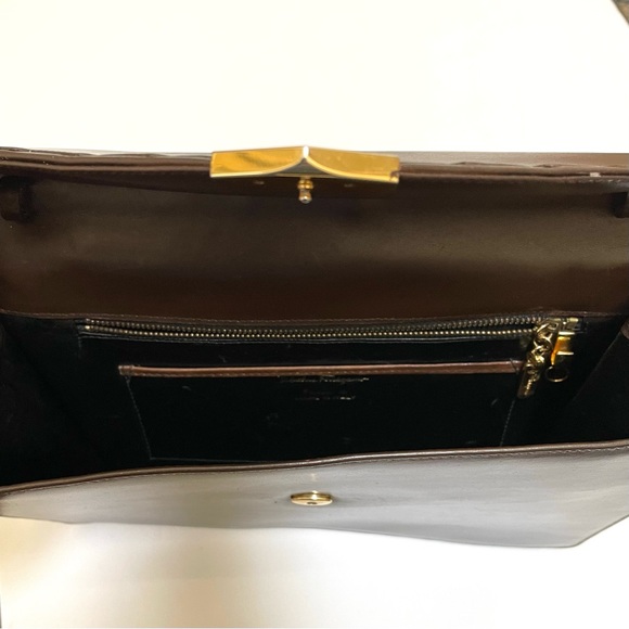VTG Salvatore Ferragamo Leather Covertible Envelope Bag Purse Brown w Box - Picture 10 of 13